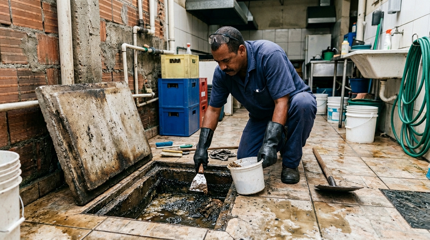 Limpeza de caixa de gordura residencial em Taubaté‑SP